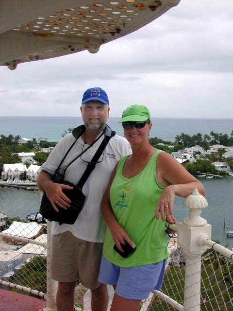 Marcia and Terry at the top of the Elbow Cay Lighthouse.